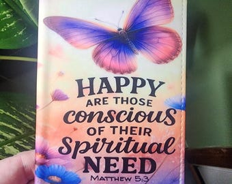 Small Tract Holder - 2026 Year Text - Matthew5:3  - English or Spanish - Purple Butterfly - Personalized
