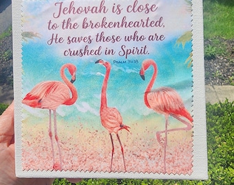Microfiber Lens Cloth Comfort - Psalms 34:18 - Flamingos