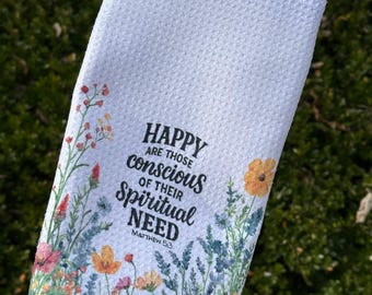 Tea Towel - 2026 JW Year Text - English or Spanish - Matthew 5:3 - Wildflowers Collection