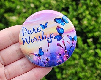 2.25" Pure Worship Button/Pin - Butterflies - English or Spanish