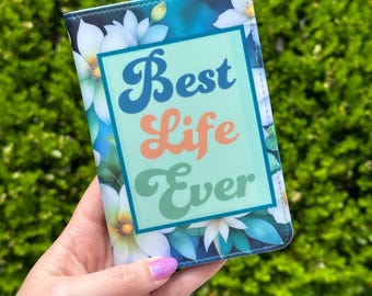 Small Tract Holder - Best Life Ever - Personalized -  blue floral - Spanish or English