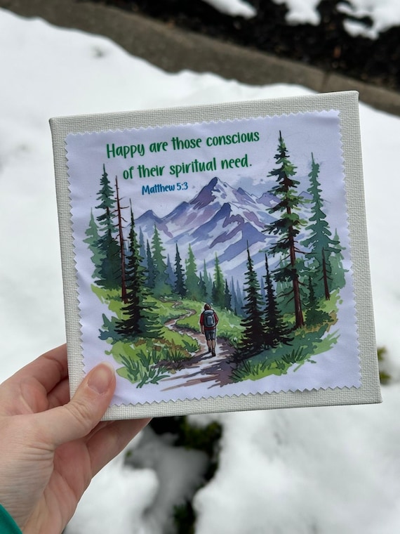 Microfiber Lens Cloth - English or Spanish - 2026 Year Text - Matthew 5:3 - hiker