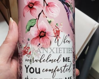 Pink Hummingbird Scripture Stainless Steel Tumbler - personalized - English or Spanish