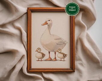 Spring Easter Duck Print: Pastel Farmhouse Nursery Wall Art, Cute Baby Animal Painting