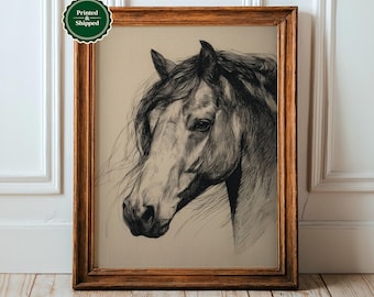 Vintage Horse Sketch Print: Equestrian Wall Art, Farmhouse Animal Drawing, Cottagecore Decor