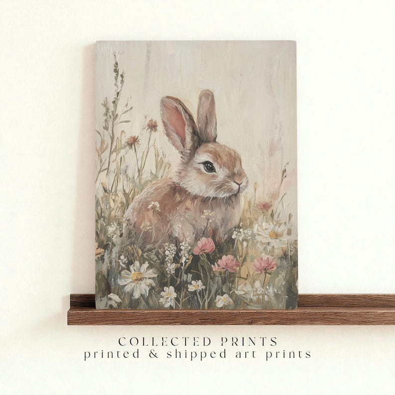Vintage Easter Bunny Print: Muted Spring Rabbit Painting, Cottagecore ...