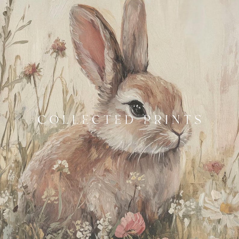 Vintage Easter Bunny Print: Muted Spring Rabbit Painting, Cottagecore ...