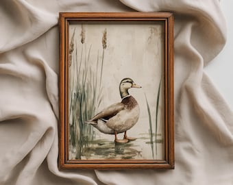 Stampa artistica da parete con anatra vintage: dipinto ad acquerello antico, decorazione per cameretta dei bambini (stampabile)