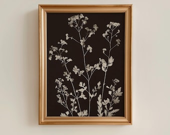Heritage Botanical Study: Dark Brown Wildflower Wall Art, Rustic Cottage
