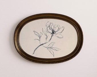 Vintage Peony Line Art Print: Minimalist Black and White Floral Sketch, Rustic Farmhouse Botanical Decor