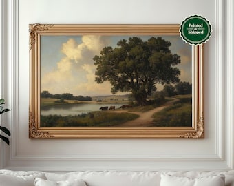 Vintage Pastoral Landscape Print: 19th Century Rural Scene, Wall Art