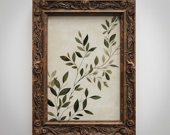 Olive Green Botanical Print: Vintage French Country Wall Art, Cottagecore Printable (Digital Download)