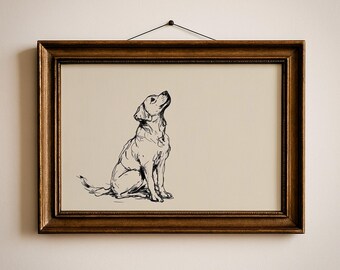 Vintage Dog Sketch Print: Labrador Retriever Line Art, Boho Neutral Nursery Wall Art