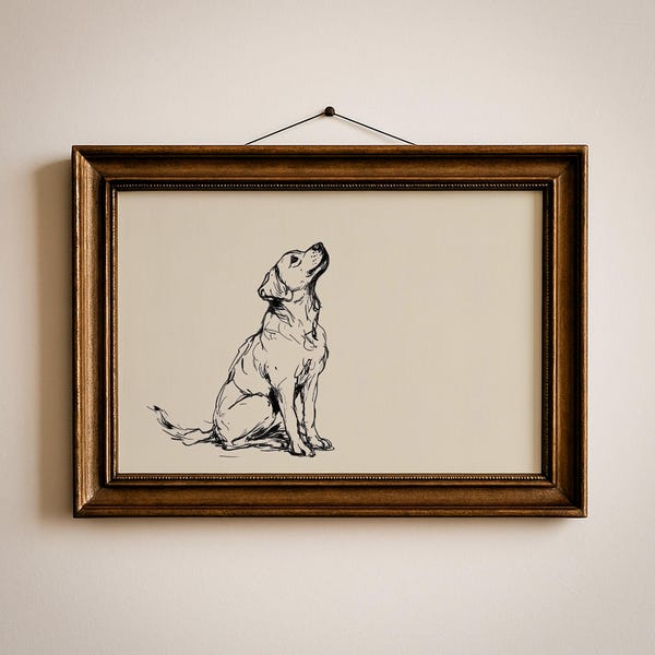 Vintage Dog Sketch Print: Labrador Retriever Line Art, Boho Neutral Nursery Wall Art