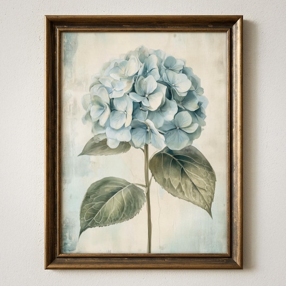 Blue Hydrangea Flower Print: Vintage Botanical Spring Wall Art, French Country Decor, Printable (Digital Download)