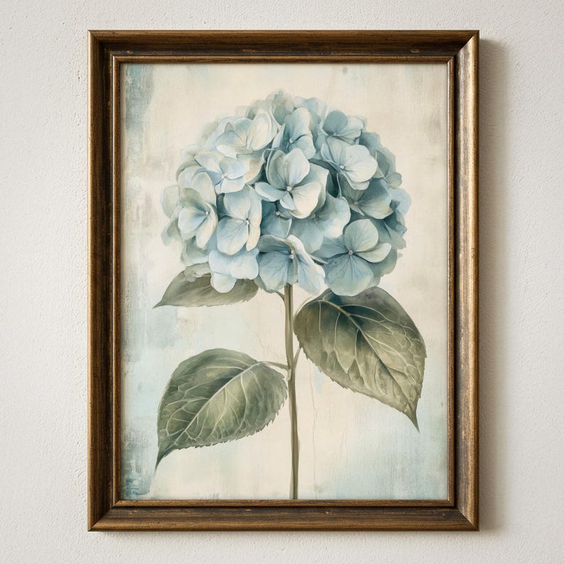 Blue Hydrangea Flower Print: Vintage Botanical Spring Wall Art, French Country Decor, Printable (Digital Download) image 1