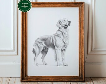 Golden Retriever Sketch Print: Monochrome Dog Art, Pet Wall Decor
