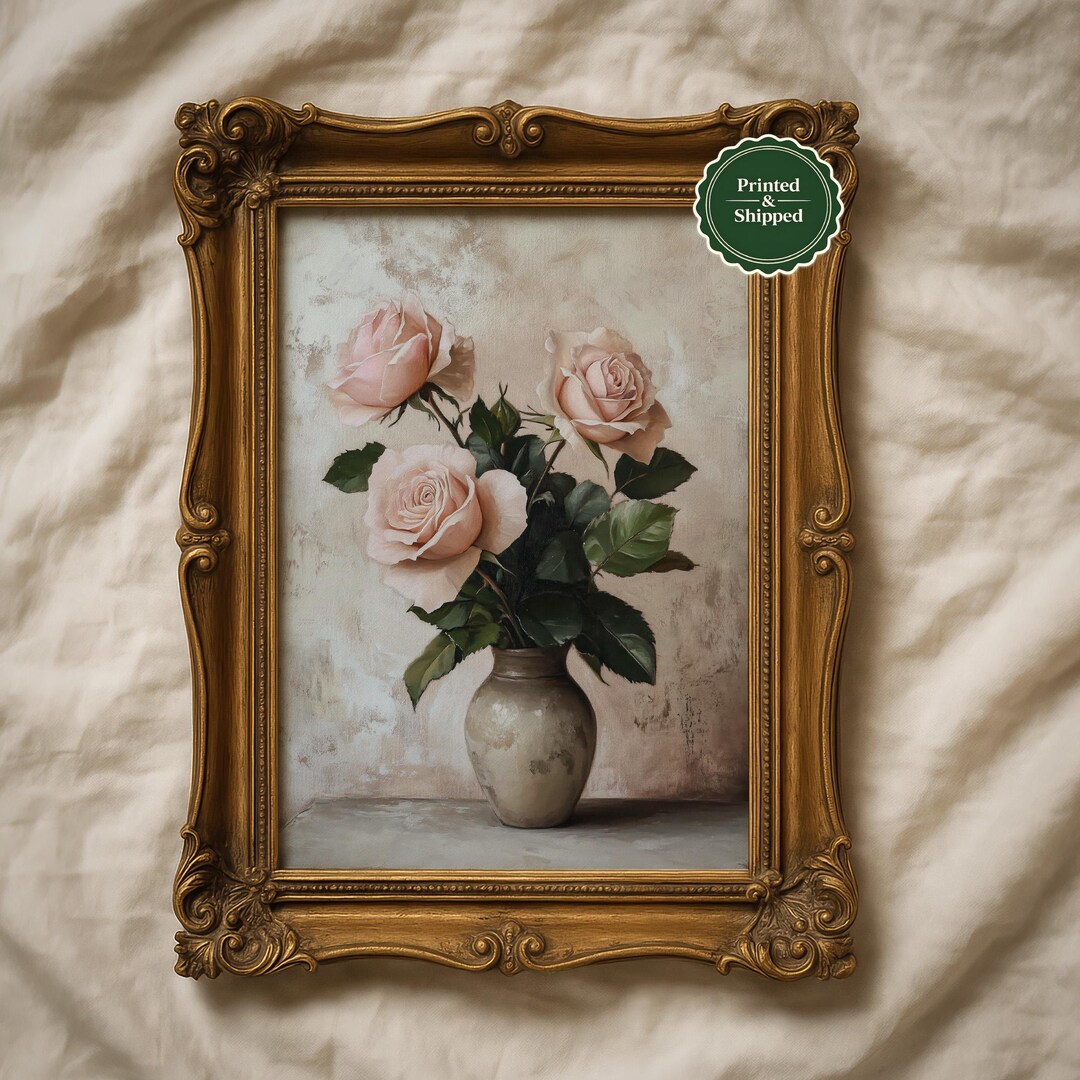 Muted Pink Roses Still Life Print: Vintage Floral Wall Art, Cottagecore ...