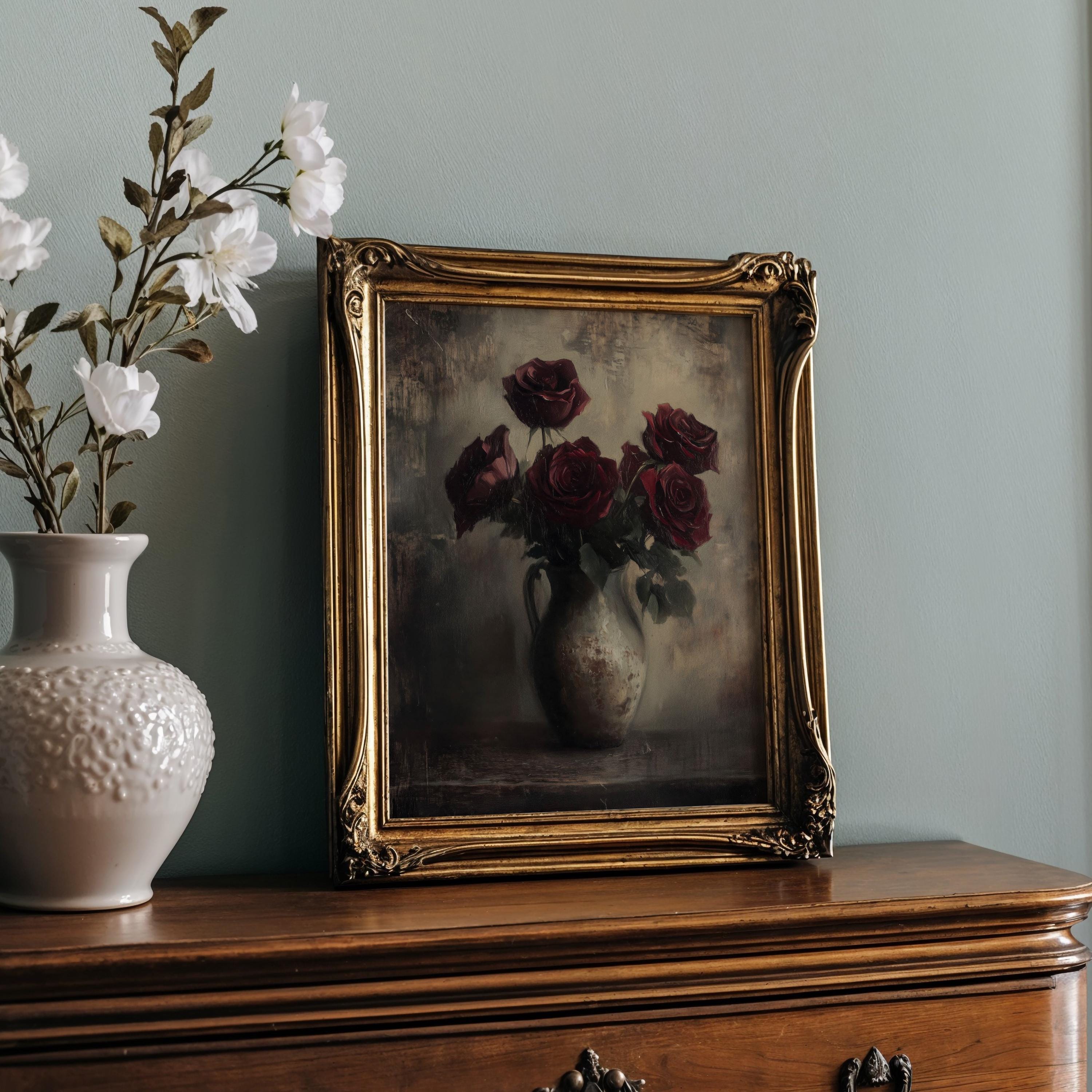 Vintage Floral Still Life Print: Moody Dark Academia Wall Art - Etsy