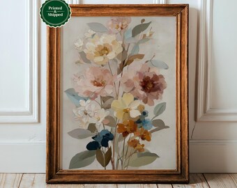 Earthy Vintage Botanical Print: Watercolor Floral Cottagecore Boho Wall Art
