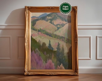 Abstract Mountain Landscape Print: Vintage Pastel Hills Cottagecore Wall Art