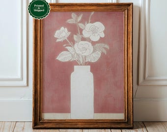 Vintage Floral Abstract Print: Muted Pink Botanical Wall Art, Antique Victorian
