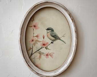 Vintage Spring Bird Print: Watercolor Cherry Blossom Nursery Wall Art, Rustic Floral Decor (Printable)