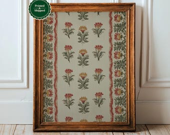 Vintage Tulip Floral Tapestry Print: Rustic Embroidery Textile Wall Art, Cottagecore Spring Decor