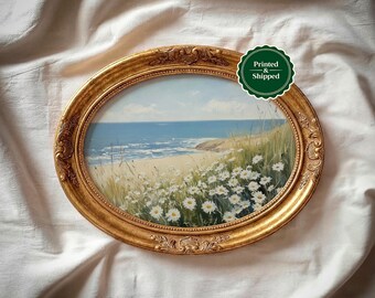 Summer Wildflower Field Landscape Print: Vintage Coastal Beach Wall Art, Farmhouse Floral Decor