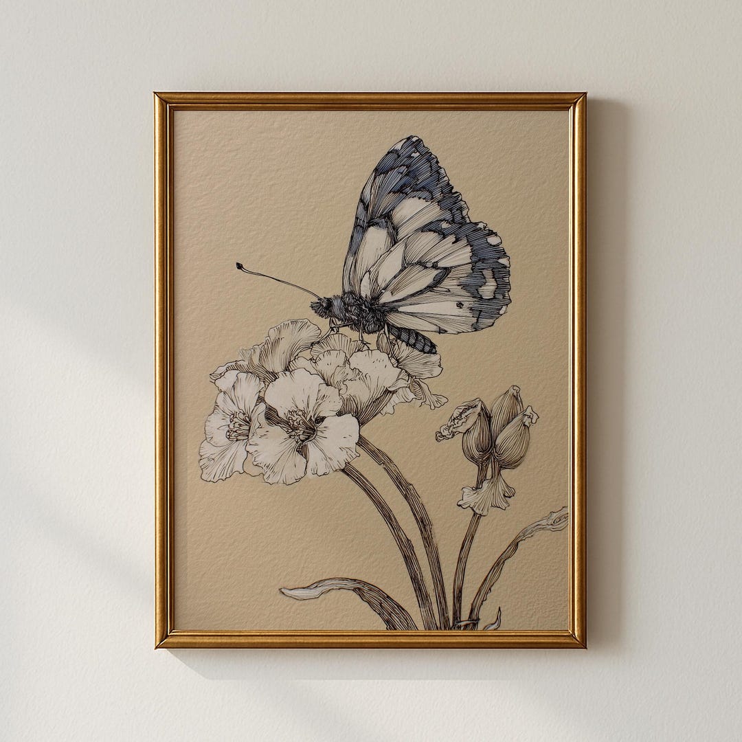 Vintage Butterfly Botanical Art Print, Gallery Wall Decor (digital ...