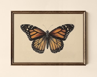 impression vintage de papillon monarque, art mural botanique (téléchargement numérique)