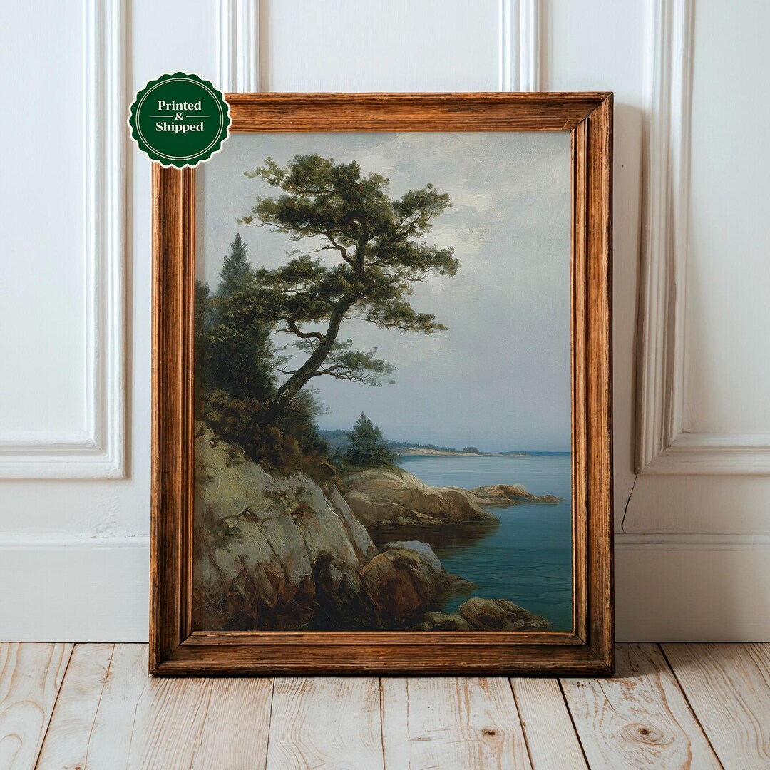 Vintage Coastal Pine Tree Landscape Print: Rustic Nature Wall Art - Etsy