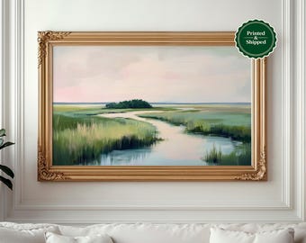 Pastel Marshland Landscape Print: Coastal Carolina Beach House Art