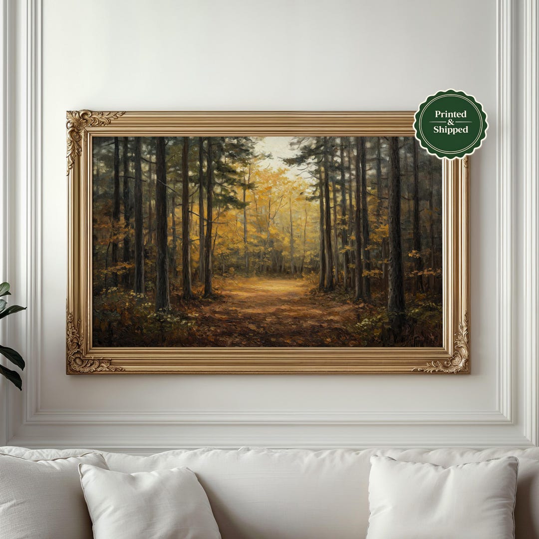 Vintage Fall Landscape Print: Rustic New England Forest Autumn Wall Art ...