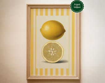 Lemon Fruit Print: Vintage Minimalist Farmhouse Kitchen Wall Art