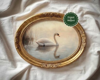 Swan Art Print Vintage Swan Oil Painting Antique Swan Wall Art Neutral ...