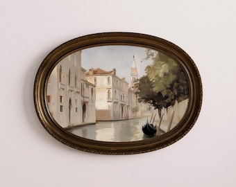 Venice Canal Painting Print: Vintage Neutral Italian Wall Art