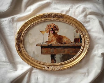 Grafika z koktajlem jamnika: Oryginalna sztuka wózka barowego, modna dekoracja ścienna do kuchni (pobranie cyfrowe)