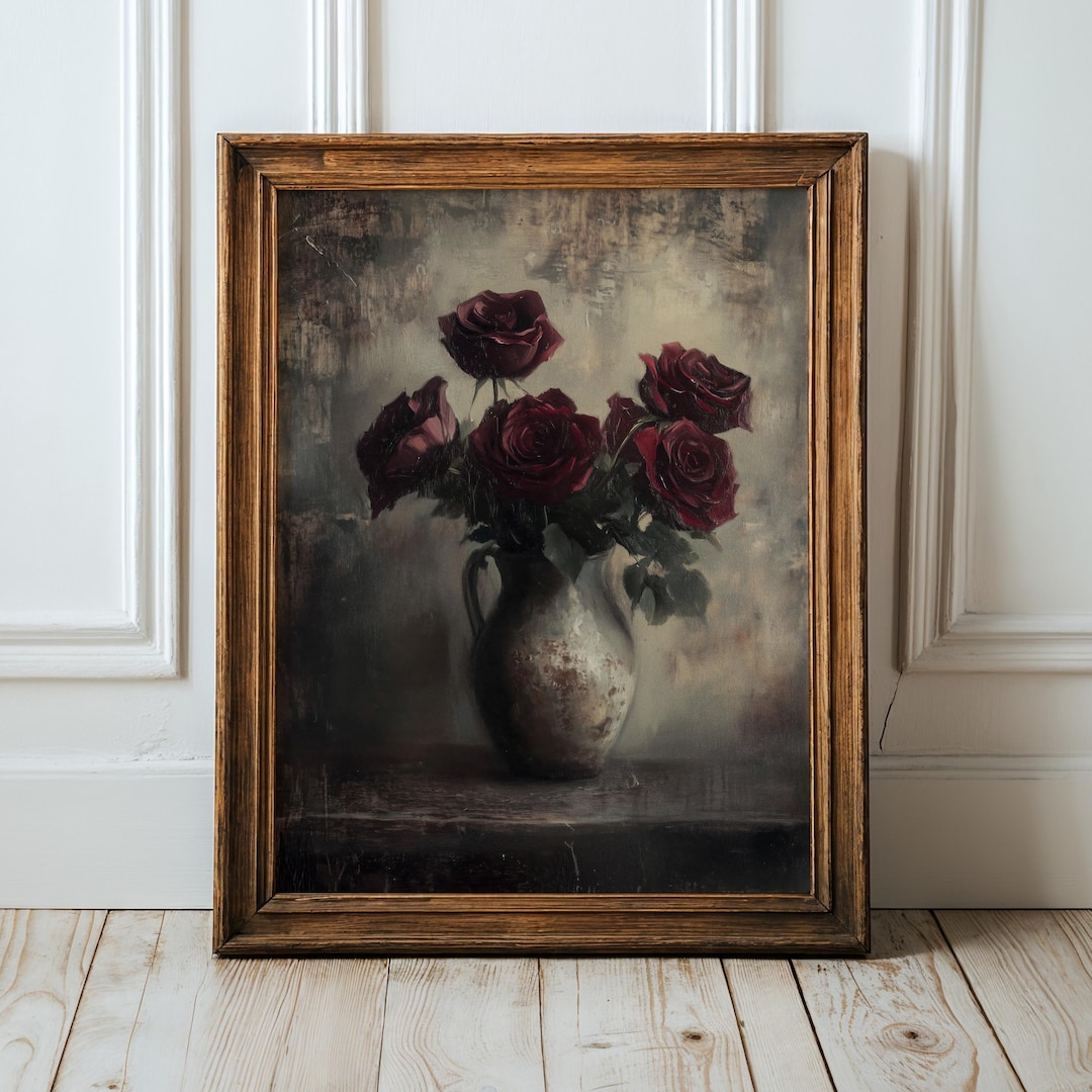 Vintage Floral Still Life Print: Moody Dark Academia Wall Art ...