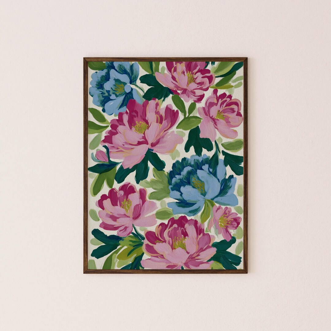 Pink Peonies Printable Art: Bold Modern Abstract Floral Wall Print ...