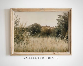 Vintage Cottage Landscape Print: French Countryside Wall Art