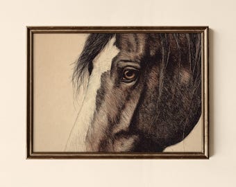 Vintage Horse Head Print, Rustic Animal Wall Art (Digital Download)