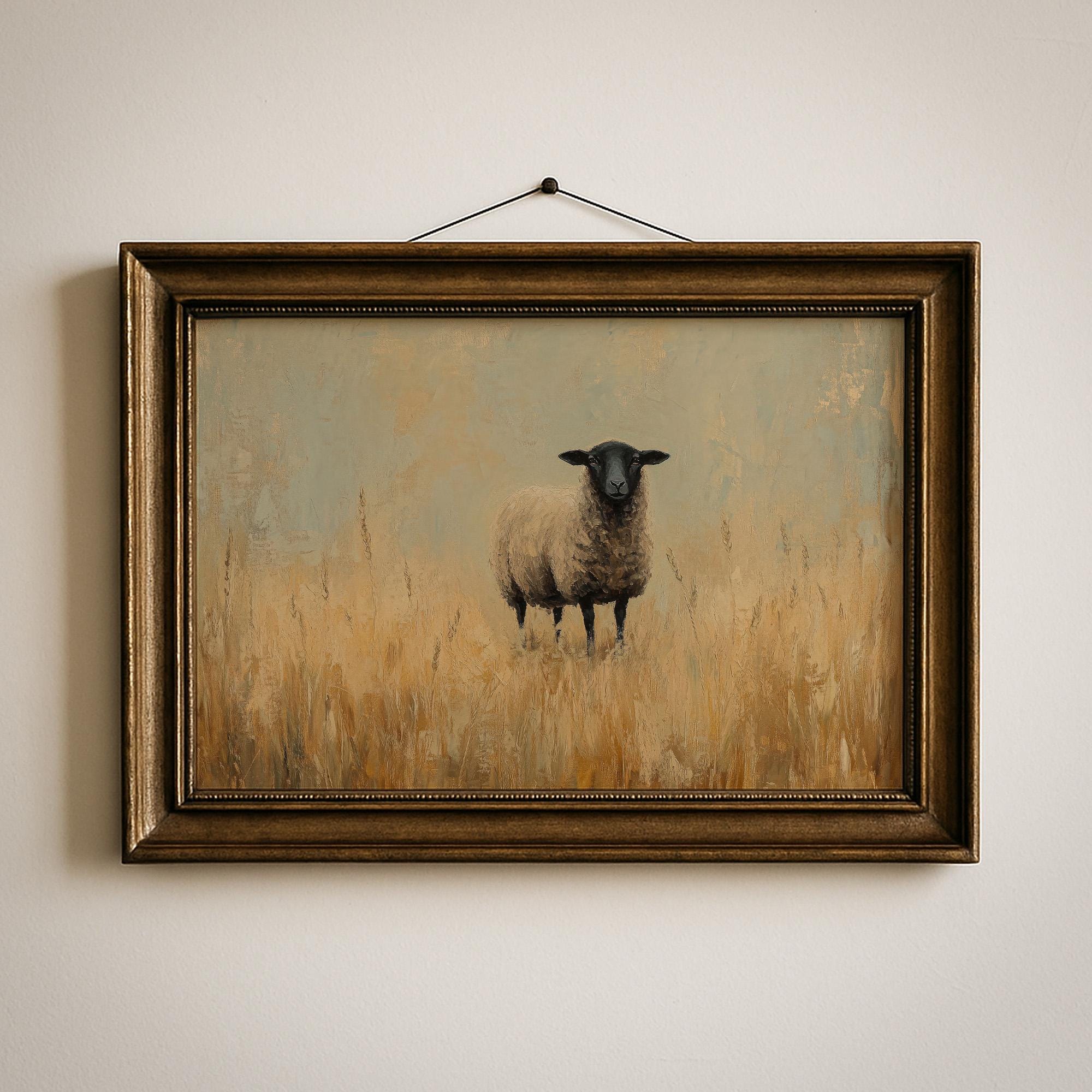 Black Sheep US オリジナル　5枚セット Vintage Black Sheep Art Print: Cottagecore Farmhouse Oil Painting