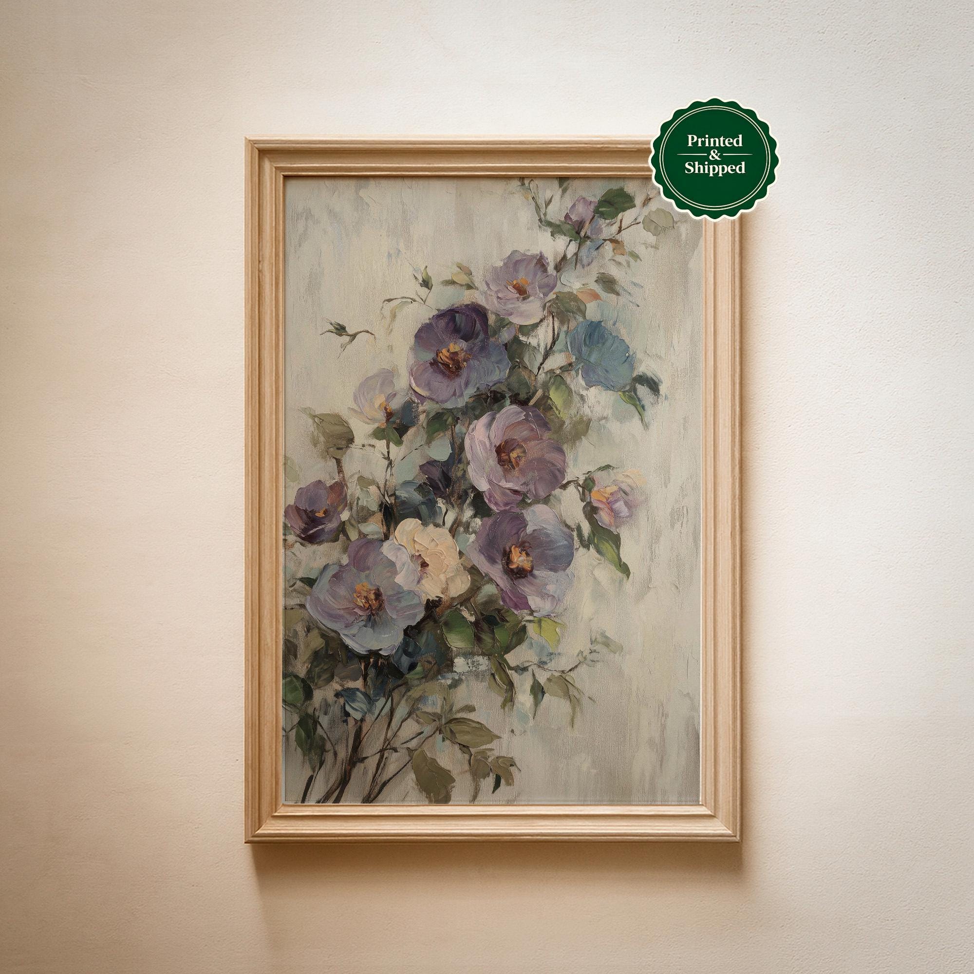 Moody Floral Oil Painting Print: Vintage Flower Art Print, Farmhouse ...