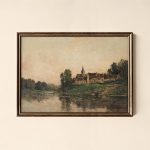 Vintage Riverside Village Print, Living Room Decor, Digital Download, Collected Prints - CPL143