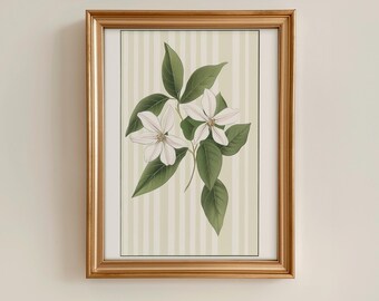 Green Floral Print: Vintage Botanical Wall Art, Pastel Plant Decor, Kitchen Art