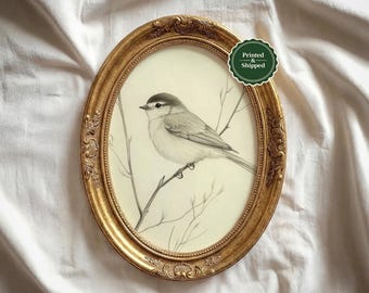 Vintage Bird Sketch Print: Minimalist Spring Nature Line Drawing, Rustic Farmhouse Beige Decor