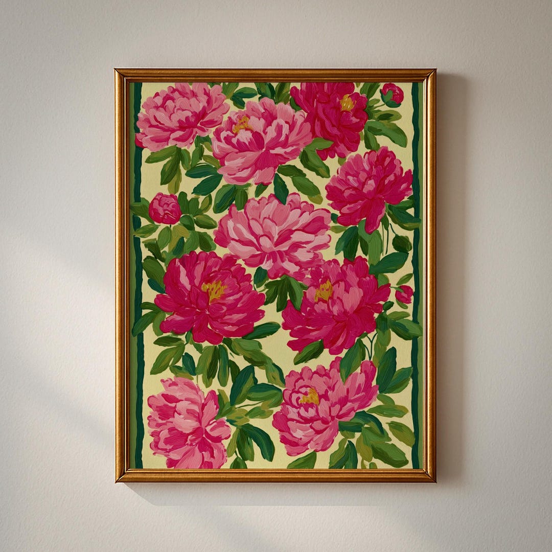 Pink Peonies Art Print: Bold Modern Abstract Floral Wall Decor, Digital ...