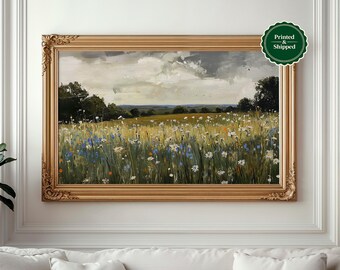 Moody Wildflower Landscape Print: Vintage Wall Art, Dark Pastoral Scenery