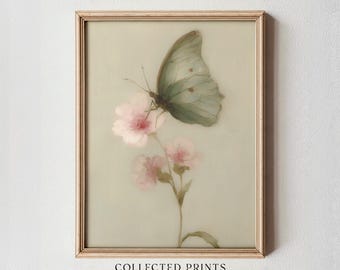 Vintage Butterfly Print: Watercolor Cherry Blossom Nursery Wall Art, Rustic Floral Decor